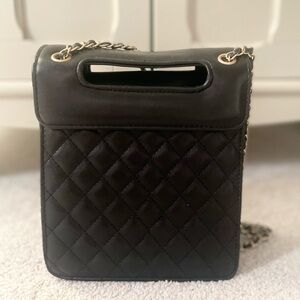 Quilted Black Leather Bag with Gold Chain Strap